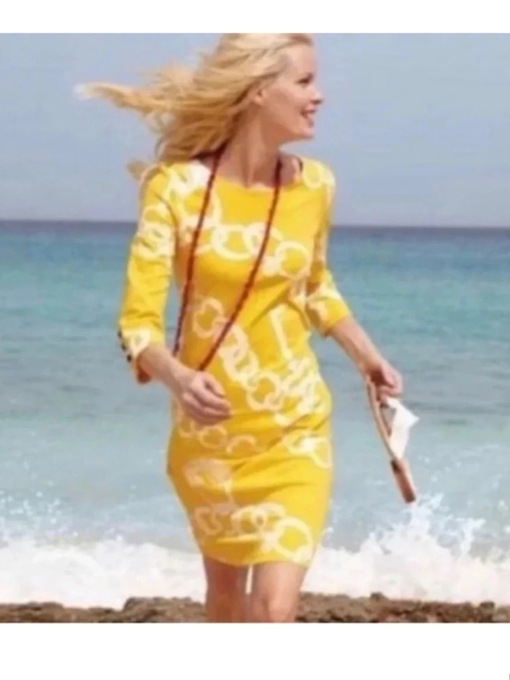 Lilly Pulitzer‎ Jonah Shift Dress Size Large Chain Lock Key Print Yellow Beachy